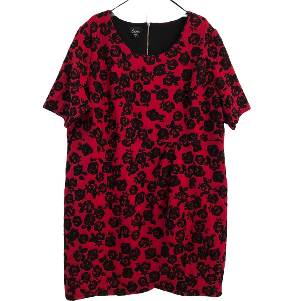 Simply Emma Dress Red Black Floral Short Sleeve Size 3X
